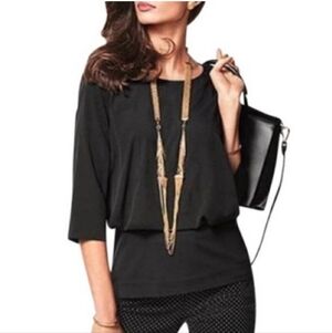 CAbi Indulgence Black Blouse Draped Back Banded Bottom Medium